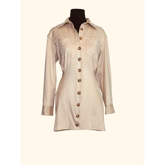 Zara cream suede long sleeves shirt mini dress size Small - Picture 11 of 16